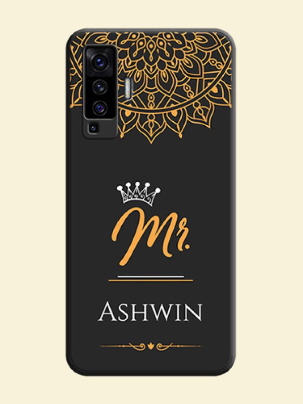Mr Name with Floral Design  on Personalised Space Black Soft Matte Cases - Vivo X50 