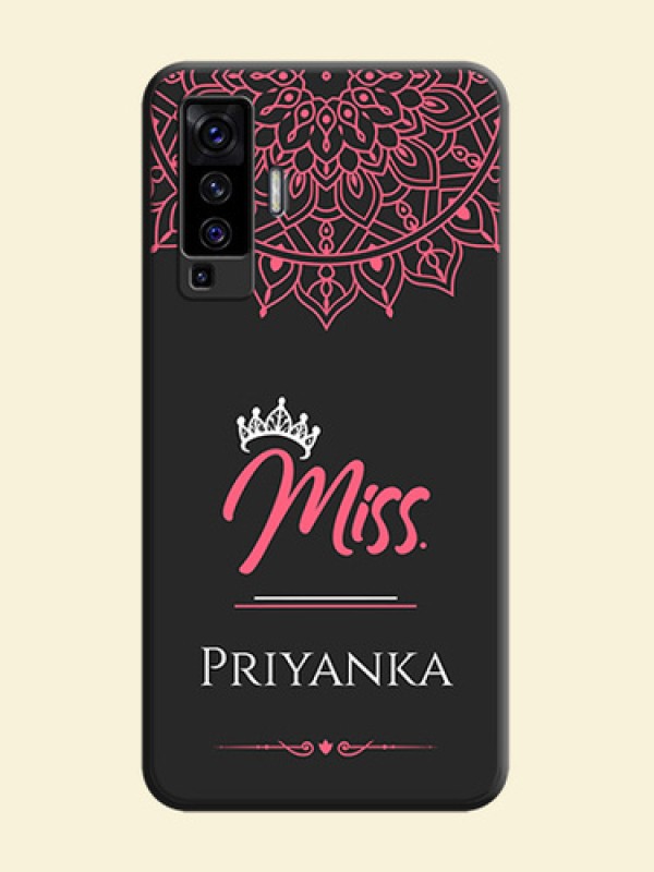 Mrs Name with Floral Design on Space Black Personalized Soft Matte Phone Covers - Vivo X50 