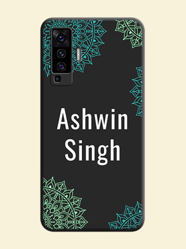 Your Name with Floral Design on Space Black Custom Soft Matte Back Cover - Vivo X50 