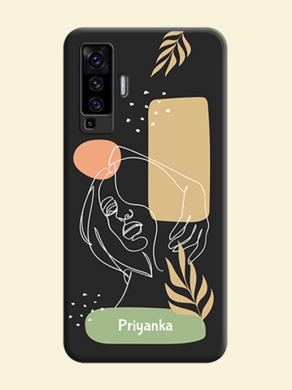 Custom Text With Line Art Of Women & Leaves Design On Space Black Personalized Soft Matte Phone Covers -Vivo X50 5G