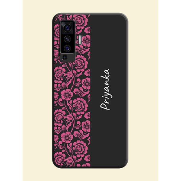 Pink Floral Pattern Design With Custom Text On Space Black Personalized Soft Matte Phone Covers -Vivo X50 5G Pink Floral Pattern Design With Custom Text On Space Black Personalized Soft Matte Phone Covers -Vivo X50 5G