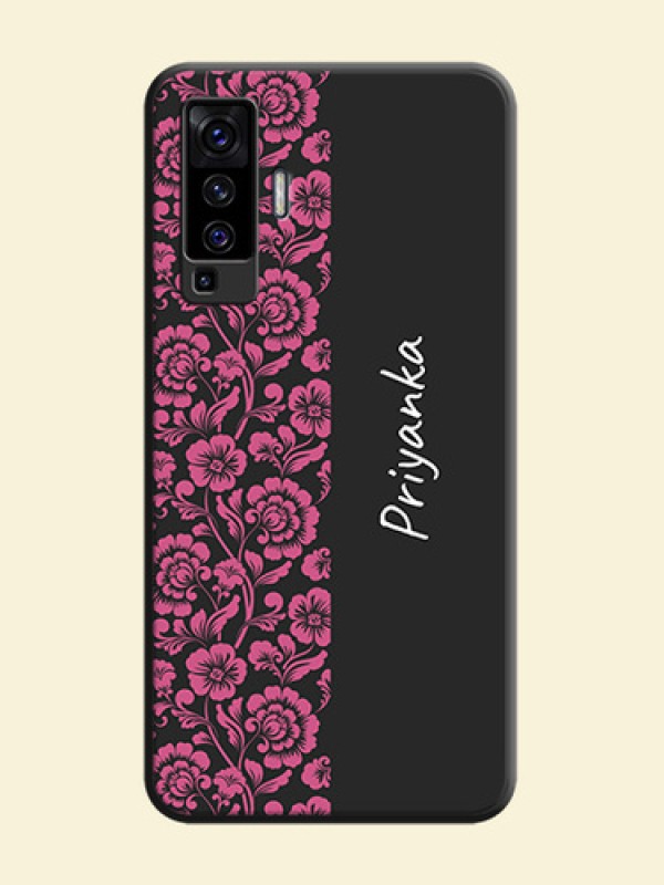 Pink Floral Pattern Design With Custom Text On Space Black Personalized Soft Matte Phone Covers -Vivo X50 5G
