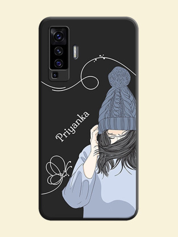 Girl With Blue Winter Outfiit Custom Text Design On Space Black Personalized Soft Matte Phone Covers -Vivo X50 5G