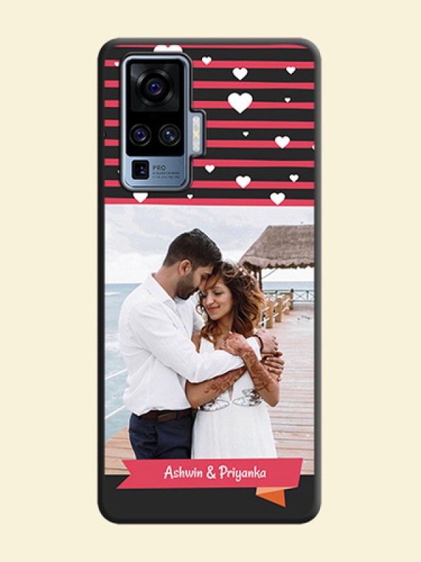White Color Love Symbols with Pink Lines Pattern on Space Black Custom Soft Matte Phone Cases - Vivo X50 Pro 5G