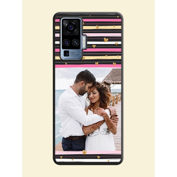 Multicolor Lines and Golden Love Symbols Design - Photo on Space Black Soft Matte Mobile Cover - Vivo X50 Pro 5G Multicolor Lines and Golden Love Symbols Design - Photo on Space Black Soft Matte Mobile Cover - Vivo X50 Pro 5G