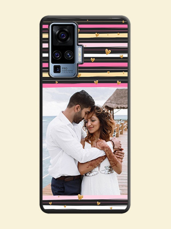 Multicolor Lines and Golden Love Symbols Design - Photo on Space Black Soft Matte Mobile Cover - Vivo X50 Pro 5G
