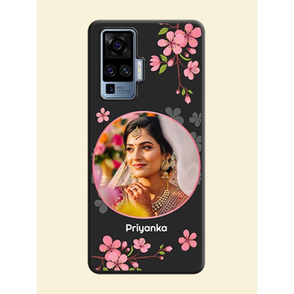 Round Image with Pink Color Floral Design - Photo on Space Black Soft Matte Back Cover - Vivo X50 Pro 5G Round Image with Pink Color Floral Design - Photo on Space Black Soft Matte Back Cover - Vivo X50 Pro 5G