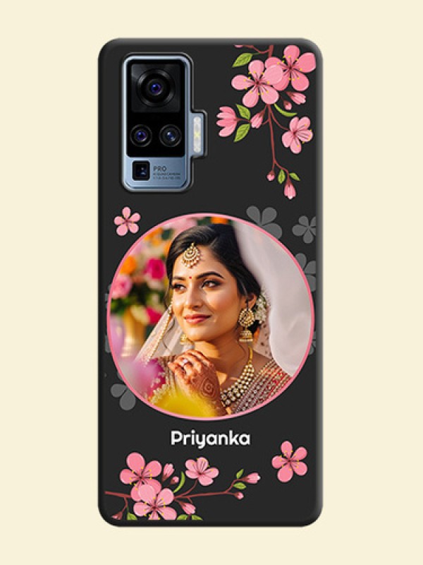 Round Image with Pink Color Floral Design - Photo on Space Black Soft Matte Back Cover - Vivo X50 Pro 5G