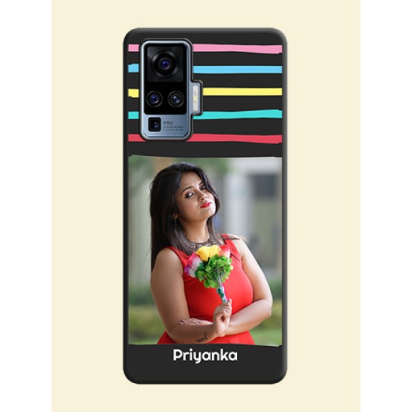Multicolor Lines with Image on Space Black Personalized Soft Matte Phone Covers - Vivo X50 Pro 5G Multicolor Lines with Image on Space Black Personalized Soft Matte Phone Covers - Vivo X50 Pro 5G