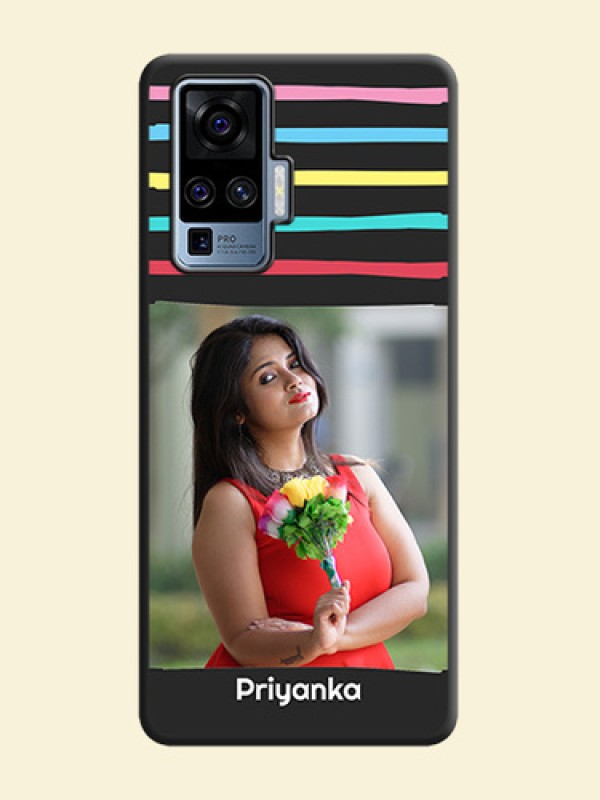 Multicolor Lines with Image on Space Black Personalized Soft Matte Phone Covers - Vivo X50 Pro 5G