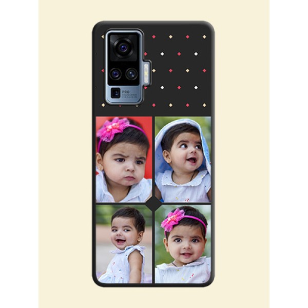 Multicolor Dotted Pattern with 4 Image Holder on Space Black Custom Soft Matte Phone Cases - Vivo X50 Pro 5G Multicolor Dotted Pattern with 4 Image Holder on Space Black Custom Soft Matte Phone Cases - Vivo X50 Pro 5G
