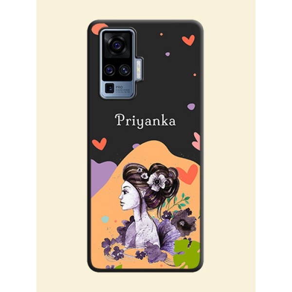 Namecase For Her With Fancy Lady Image On Space Black Personalized Soft Matte Phone Covers -Vivo X50 Pro 5G