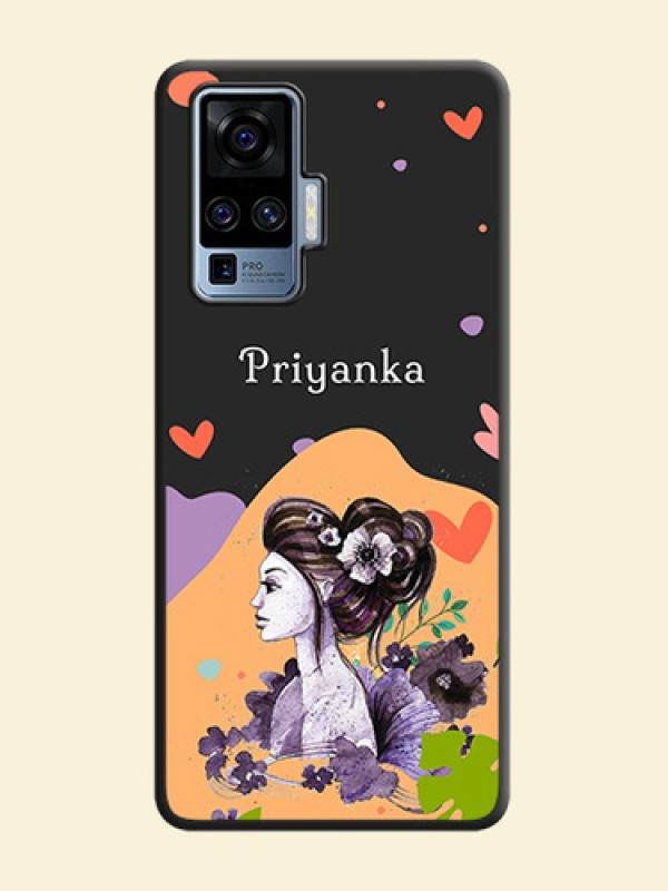 Namecase For Her With Fancy Lady Image On Space Black Personalized Soft Matte Phone Covers -Vivo X50 Pro 5G