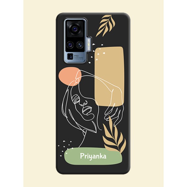 Custom Text With Line Art Of Women & Leaves Design On Space Black Personalized Soft Matte Phone Covers -Vivo X50 Pro 5G