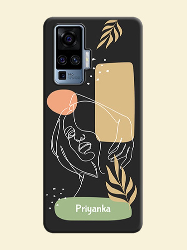 Custom Text With Line Art Of Women & Leaves Design On Space Black Personalized Soft Matte Phone Covers -Vivo X50 Pro 5G