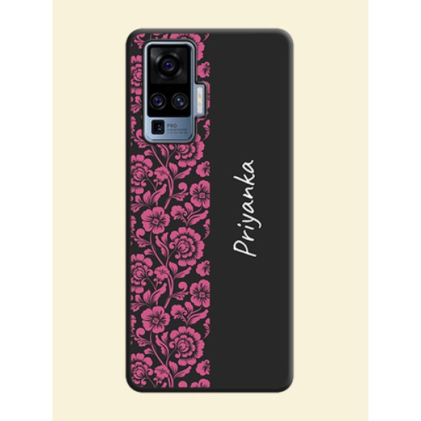 Pink Floral Pattern Design With Custom Text On Space Black Personalized Soft Matte Phone Covers -Vivo X50 Pro 5G Pink Floral Pattern Design With Custom Text On Space Black Personalized Soft Matte Phone Covers -Vivo X50 Pro 5G