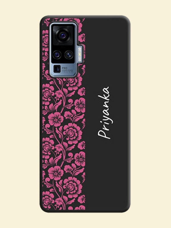 Pink Floral Pattern Design With Custom Text On Space Black Personalized Soft Matte Phone Covers -Vivo X50 Pro 5G