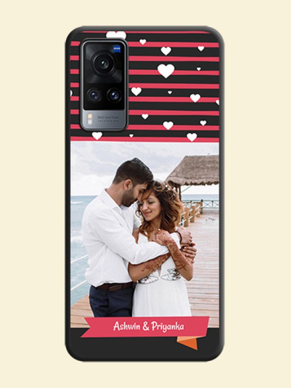 White Color Love Symbols with Pink Lines Pattern on Space Black Custom Soft Matte Phone Cases - Vivo X60