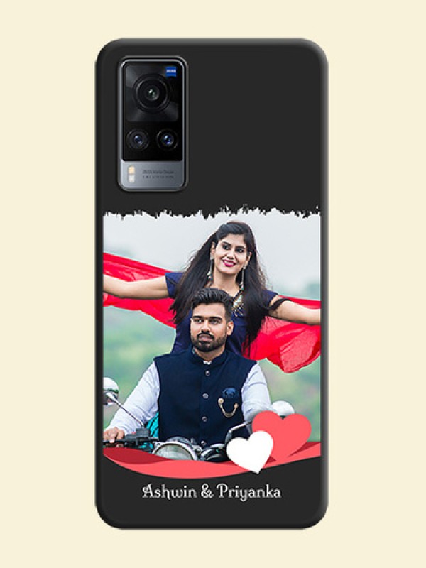 Pin Color Love Shaped Ribbon Design with Text on Space Black Custom Soft Matte Phone Back Cover - Vivo X60