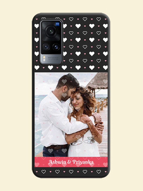 White Color Love Symbols with Text Design on Photo on Space Black Soft Matte Phone Cover - Vivo X60