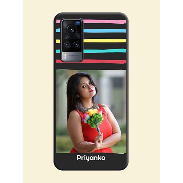 Multicolor Lines with Image on Space Black Personalized Soft Matte Phone Covers - Vivo X60 Multicolor Lines with Image on Space Black Personalized Soft Matte Phone Covers - Vivo X60