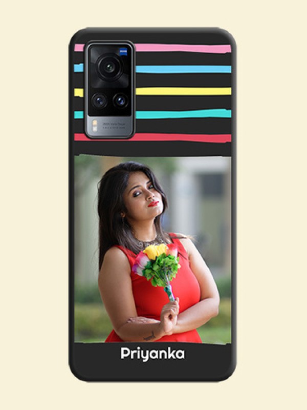 Multicolor Lines with Image on Space Black Personalized Soft Matte Phone Covers - Vivo X60