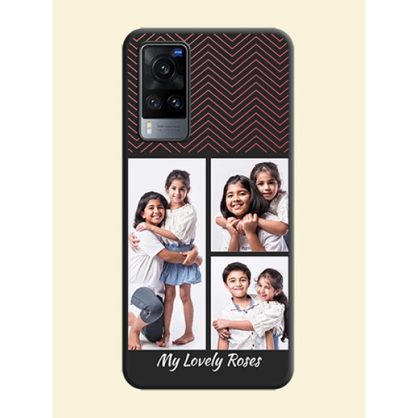 Wave Pattern with 3 Image Holder on Space Black Custom Soft Matte Back Cover - Vivo X60 Wave Pattern with 3 Image Holder on Space Black Custom Soft Matte Back Cover - Vivo X60