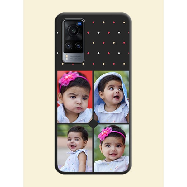 Multicolor Dotted Pattern with 4 Image Holder on Space Black Custom Soft Matte Phone Cases - Vivo X60 Multicolor Dotted Pattern with 4 Image Holder on Space Black Custom Soft Matte Phone Cases - Vivo X60