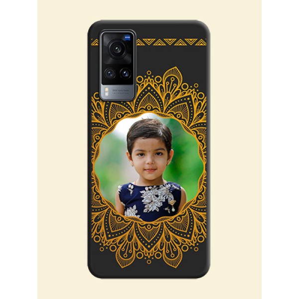 Round Image with Floral Design on Photo on Space Black Soft Matte Mobile Cover - Vivo X60 Round Image with Floral Design on Photo on Space Black Soft Matte Mobile Cover - Vivo X60