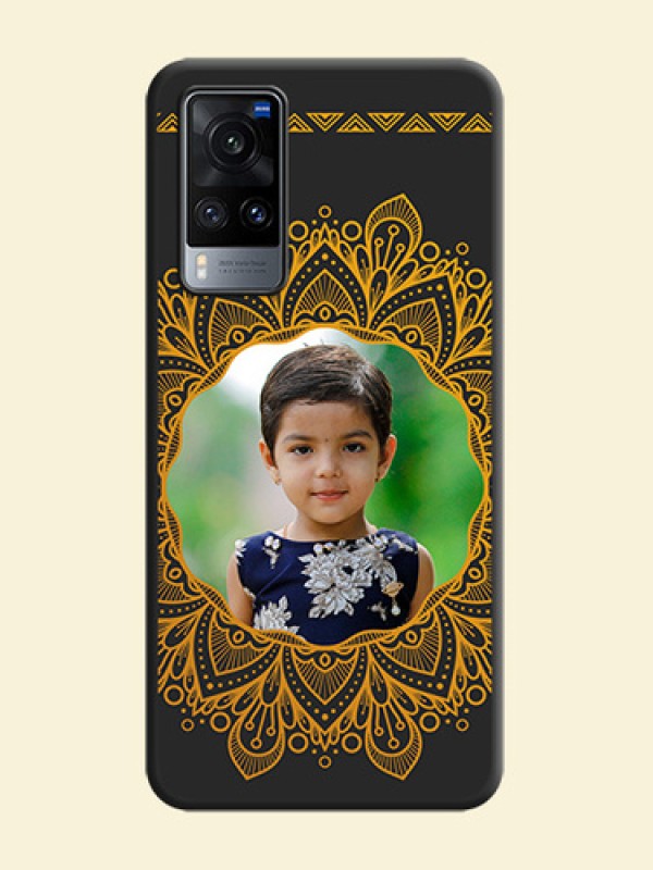 Round Image with Floral Design on Photo on Space Black Soft Matte Mobile Cover - Vivo X60
