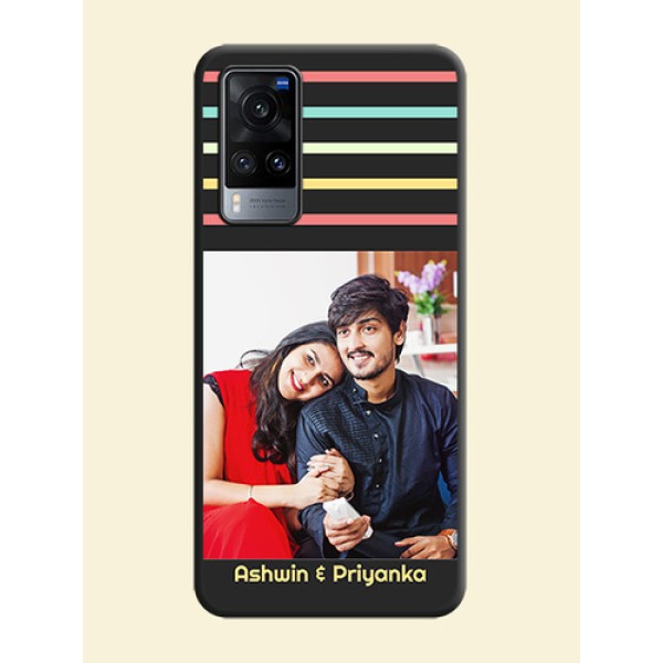 Color Stripes with Photo and Text on Photo on Space Black Soft Matte Mobile Case - Vivo X60 Color Stripes with Photo and Text on Photo on Space Black Soft Matte Mobile Case - Vivo X60