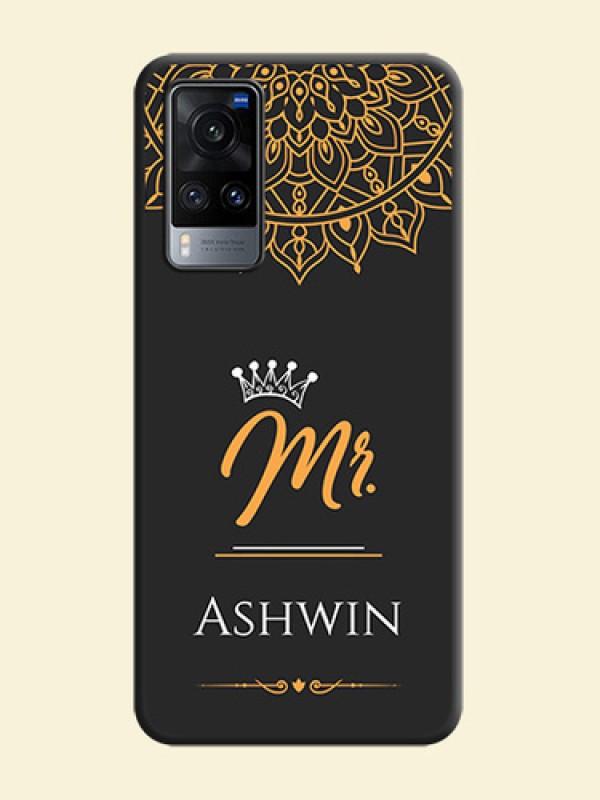 Mr Name with Floral Design  on Personalised Space Black Soft Matte Cases - Vivo X60