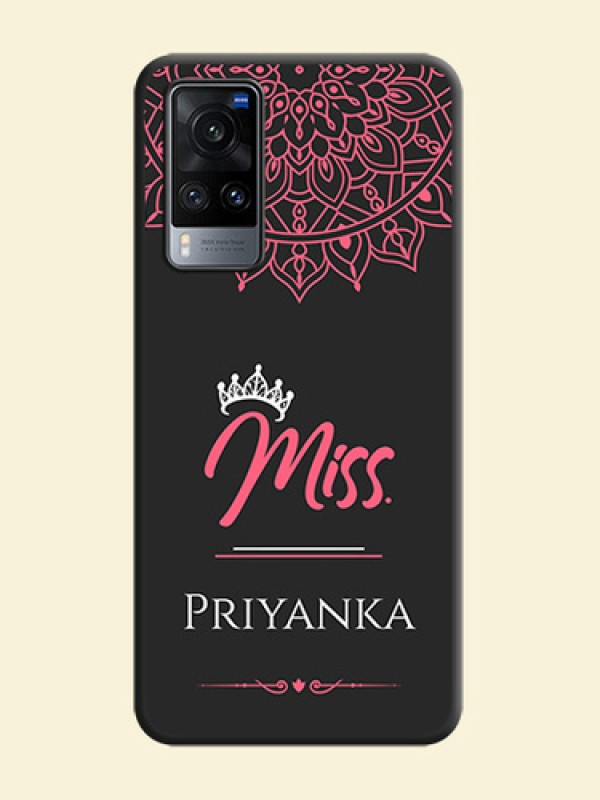 Mrs Name with Floral Design on Space Black Personalized Soft Matte Phone Covers - Vivo X60