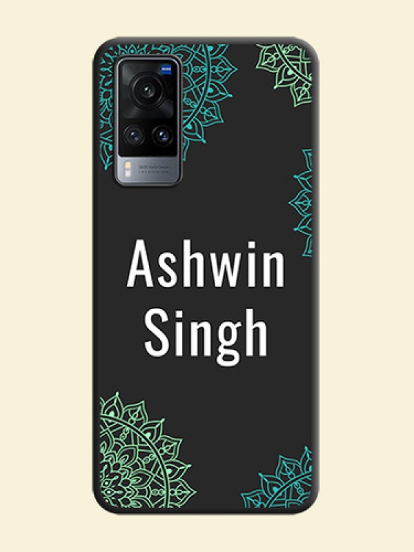 Your Name with Floral Design on Space Black Custom Soft Matte Back Cover - Vivo X60