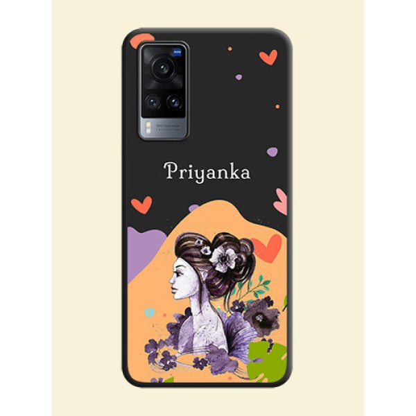 Namecase For Her With Fancy Lady Image On Space Black Personalized Soft Matte Phone Covers -Vivo X60 5G
