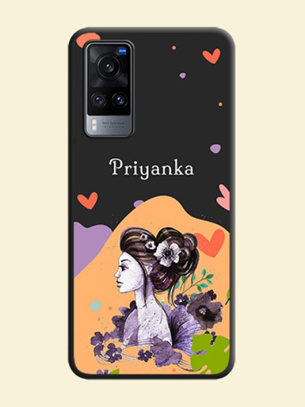 Namecase For Her With Fancy Lady Image On Space Black Personalized Soft Matte Phone Covers -Vivo X60 5G