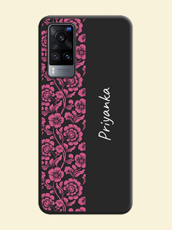 Pink Floral Pattern Design With Custom Text On Space Black Personalized Soft Matte Phone Covers -Vivo X60 5G