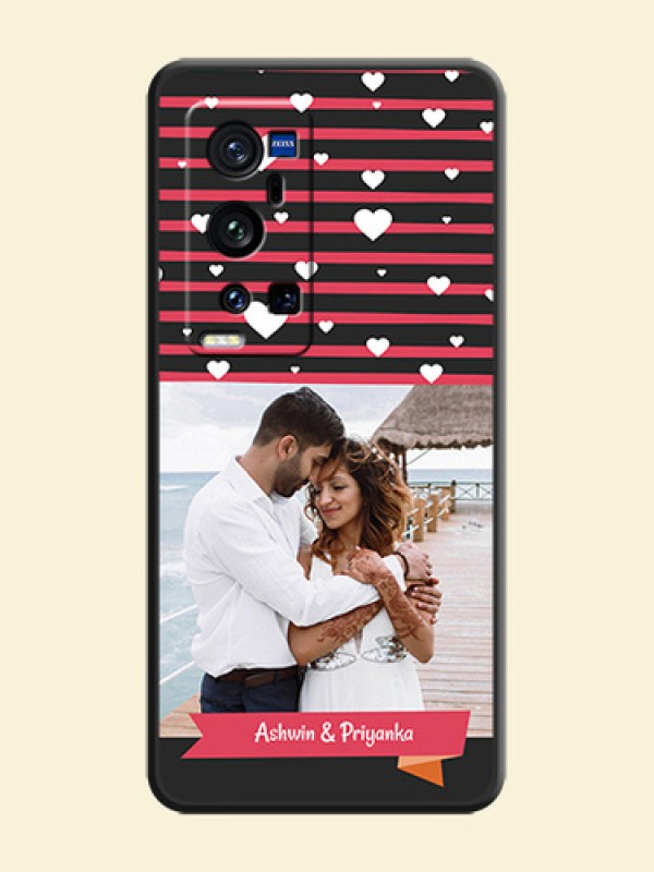 White Color Love Symbols with Pink Lines Pattern on Space Black Custom Soft Matte Phone Cases - Vivo X60 Pro Plus
