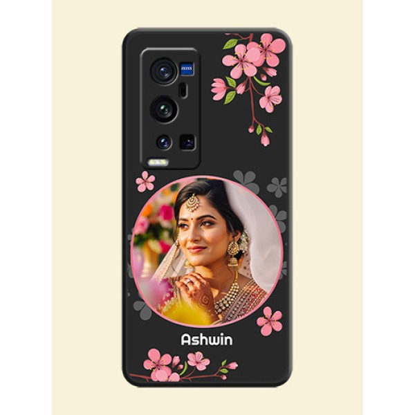 Round Image with Pink Color Floral Design on Photo on Space Black Soft Matte Back Cover - Vivo X60 Pro Plus