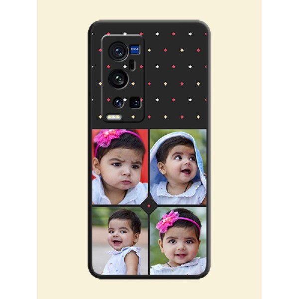 Multicolor Dotted Pattern with 4 Image Holder on Space Black Custom Soft Matte Phone Cases - Vivo X60 Pro Plus Multicolor Dotted Pattern with 4 Image Holder on Space Black Custom Soft Matte Phone Cases - Vivo X60 Pro Plus