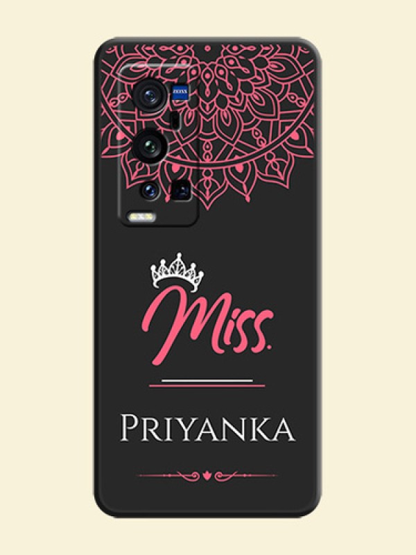 Mrs Name with Floral Design on Space Black Personalized Soft Matte Phone Covers - Vivo X60 Pro Plus