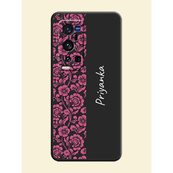Pink Floral Pattern Design With Custom Text On Space Black Personalized Soft Matte Phone Covers -Vivo X60 Pro Plus 5G Pink Floral Pattern Design With Custom Text On Space Black Personalized Soft Matte Phone Covers -Vivo X60 Pro Plus 5G