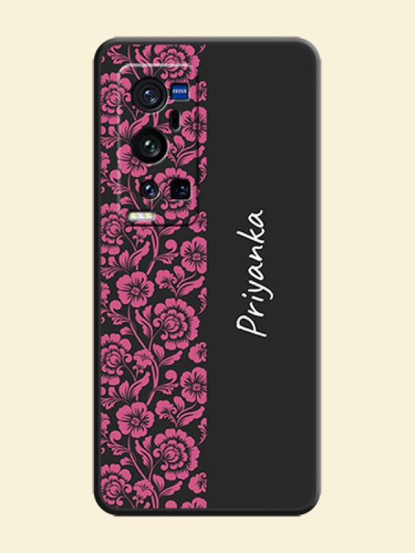 Pink Floral Pattern Design With Custom Text On Space Black Personalized Soft Matte Phone Covers -Vivo X60 Pro Plus 5G