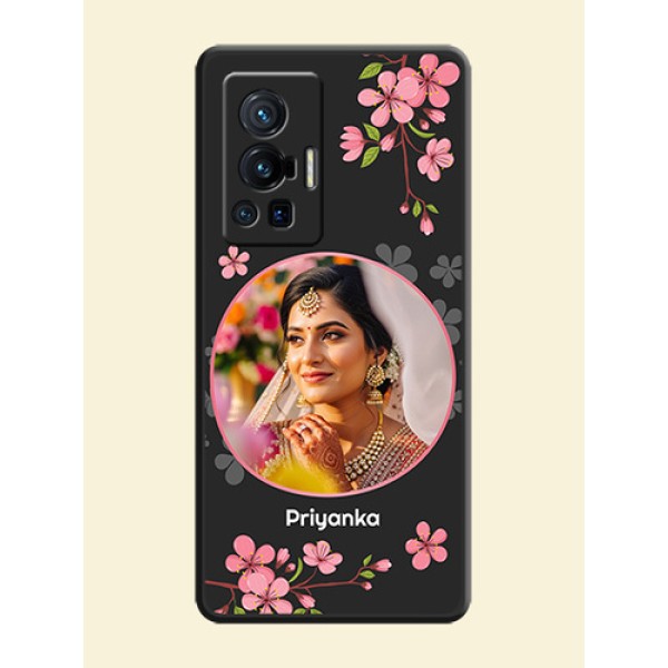 Round Image with Pink Color Floral Design on Photo on Space Black Soft Matte Back Cover - Vivo X70 Pro 5G