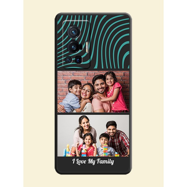 Wave Pattern with 2 Image Holder on Space Black Personalized Soft Matte Phone Covers - Vivo X70 Pro 5G Wave Pattern with 2 Image Holder on Space Black Personalized Soft Matte Phone Covers - Vivo X70 Pro 5G