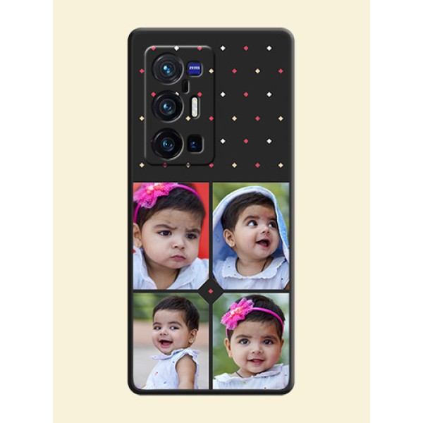 Multicolor Dotted Pattern with 4 Image Holder on Space Black Custom Soft Matte Phone Cases - Vivo X70 Pro Plus 5G Multicolor Dotted Pattern with 4 Image Holder on Space Black Custom Soft Matte Phone Cases - Vivo X70 Pro Plus 5G