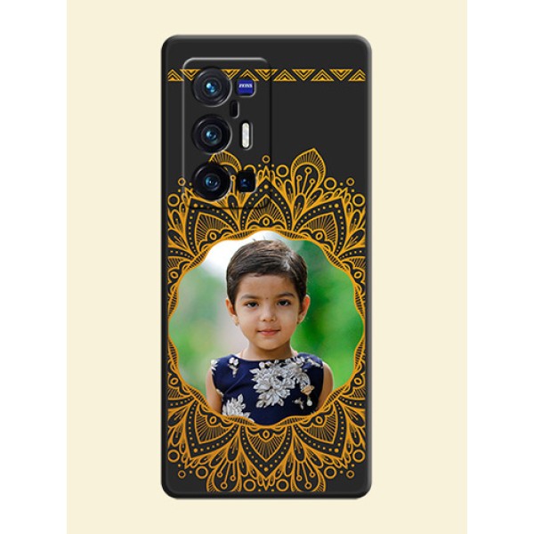Round Image with Floral Design on Photo on Space Black Soft Matte Mobile Cover - Vivo X70 Pro Plus 5G Round Image with Floral Design on Photo on Space Black Soft Matte Mobile Cover - Vivo X70 Pro Plus 5G