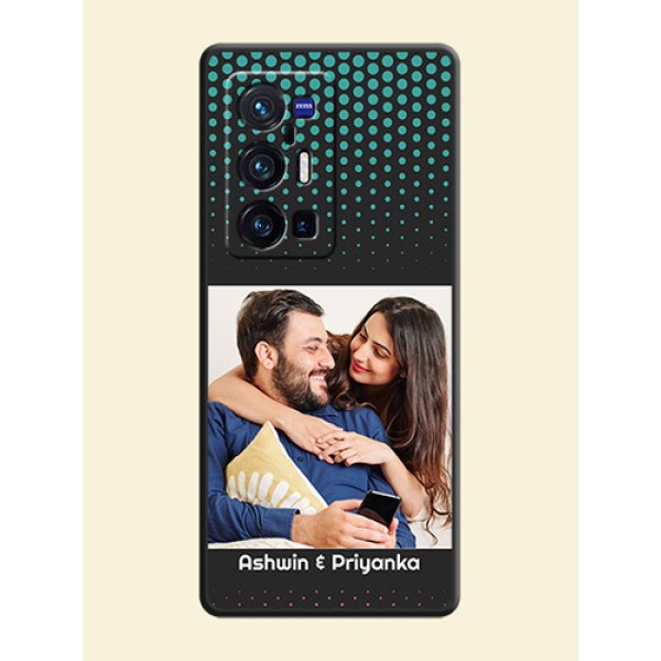 Faded Dots with Grunge Photo Frame and Text on Space Black Custom Soft Matte Phone Cases - Vivo X70 Pro Plus 5G Faded Dots with Grunge Photo Frame and Text on Space Black Custom Soft Matte Phone Cases - Vivo X70 Pro Plus 5G