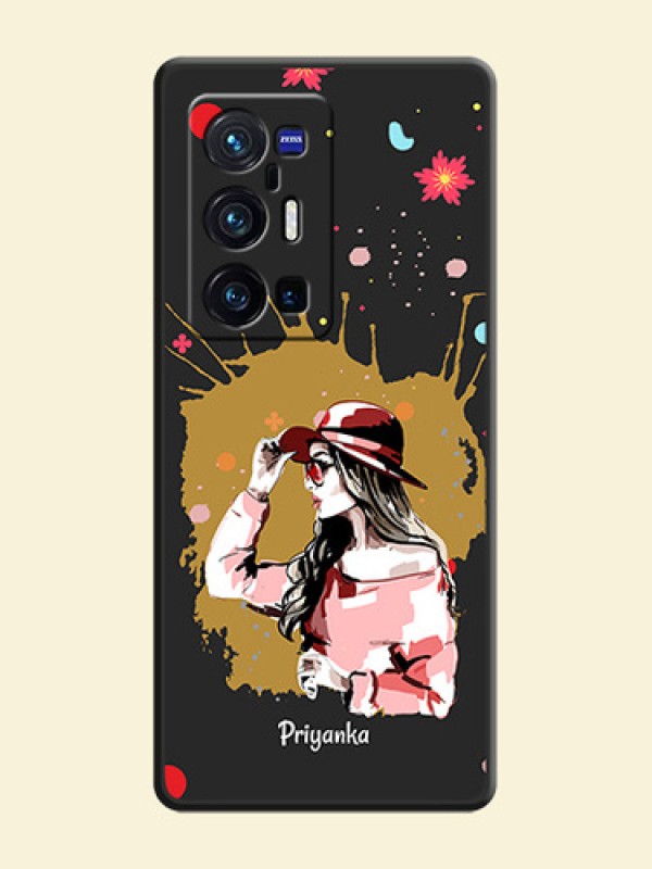 Mordern Lady With Color Splash Background With Custom Text On Space Black Personalized Soft Matte Phone Covers -Vivo X70 Pro Plus 5G