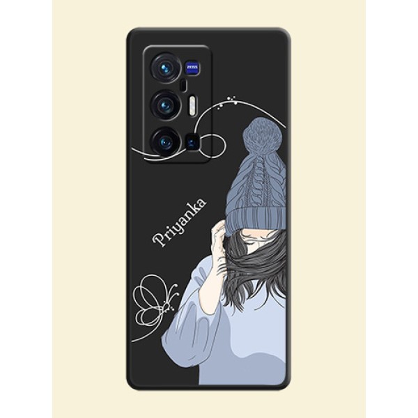 Girl With Blue Winter Outfiit Custom Text Design On Space Black Personalized Soft Matte Phone Covers -Vivo X70 Pro Plus 5G Girl With Blue Winter Outfiit Custom Text Design On Space Black Personalized Soft Matte Phone Covers -Vivo X70 Pro Plus 5G